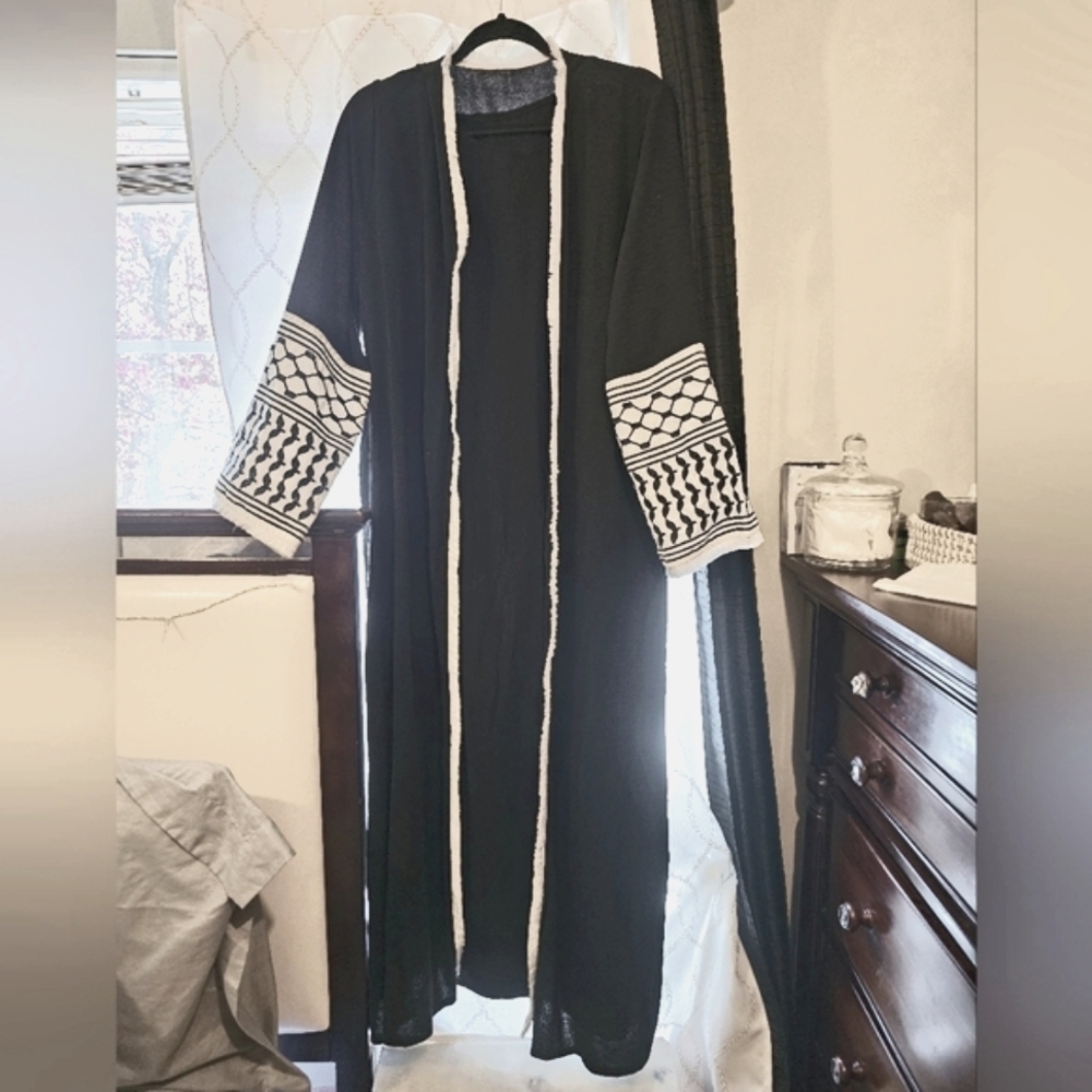 Black and White Long Open Abaya